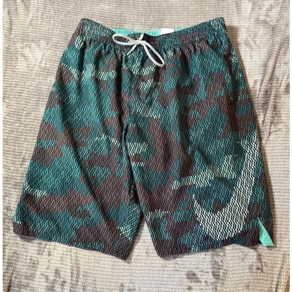 Nike Mens Camo Mesh Swim Trunks Teal Brown Board Shorts Large NESSC527 30X10